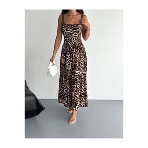 Gipeli Women's Leopard Print Strappy Long <b>Dress</b> Woven Viscose 125 Cm Casual Wear - Product Image 4