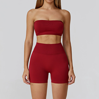 YanRuo Set Yoga Seamless Solid Breathable dengan Chest Wrap dan Celana Pendek High-waisted untuk Lari dan Fitness