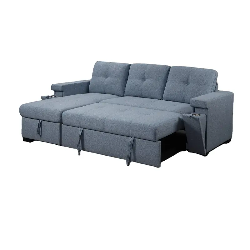 Canapé avec lit extensible + chaise longue avec rangement canapé sectionnel capitonné canapé-lit avec porte-gobelet