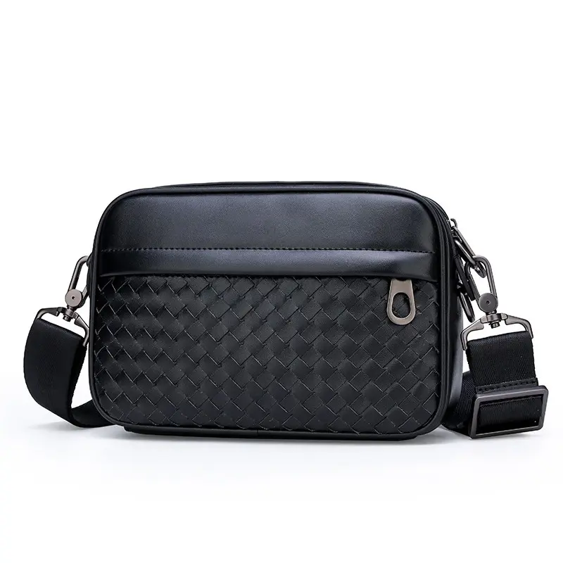 New design man sling bag men's crossbody bags custom luxury woven pu leather messenger bags for men