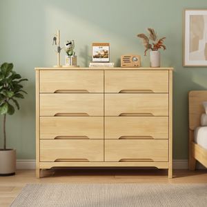 Modern Solid Wood 8 Drawer Dresser Flat Panel Design <b>Storage</b> <b>Cabinet</b> Scandinavian Style <b>Bedroom</b> Furniture Light Natural Finish - Product Image 3