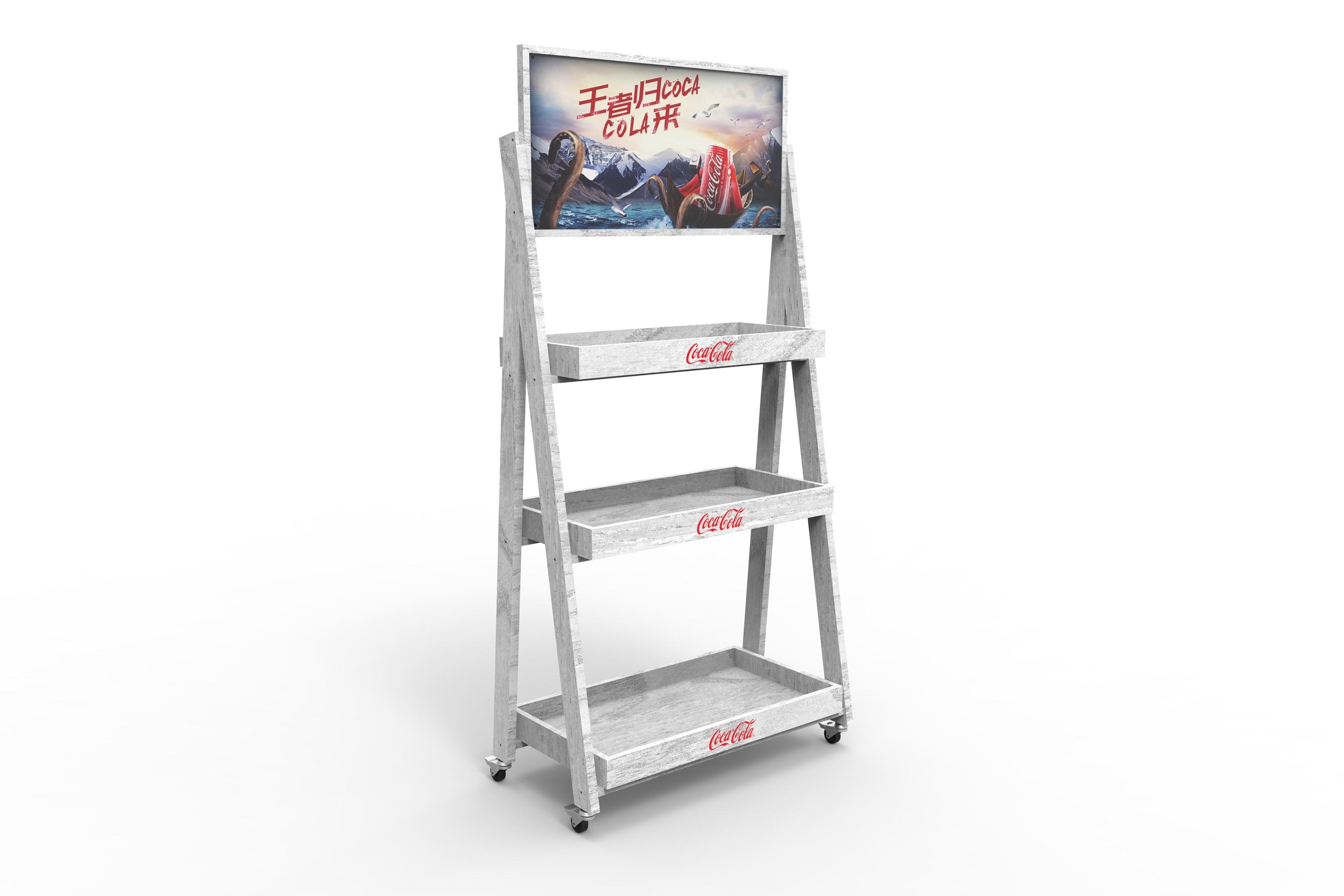 Ladder Shape Cola Display Stand 3 Tier Wooden Beverage Display Racks Floor Stand Wood Shelf for Retail Shop — view 6
