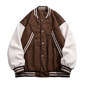 Wholesale Coated Unisex Collarless Brown White Color Block Varsity Winter Versity Jacket-New Arrival High Quality Heated WP Fit - Product Image 1