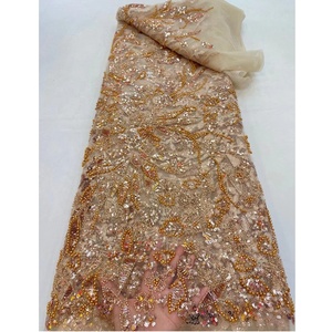 Wholesale African Luxury French <strong>Lace</strong> <strong>Fabric</strong> With Sequins and Beads 2022 Embroidery <strong>Orange</strong> Color <strong>Lace</strong> <strong>Fabric</strong> for Dress - Product Image 6
