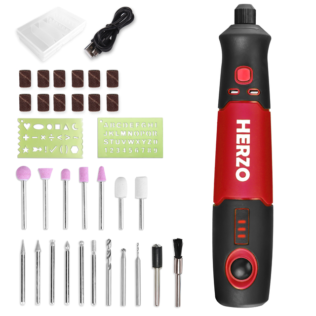 HERZO Portable Rotary Tools Electric Engraver Mini 3.7V USB Cordless DIY Bench Grinder and Cutting Tool