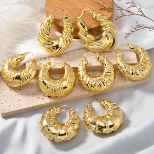 Dubai Jewelry Big 18k Gold Plated Hollow Chunky <strong>Statement</strong> Hoop <strong>Earrings</strong> Women - Product Image 1