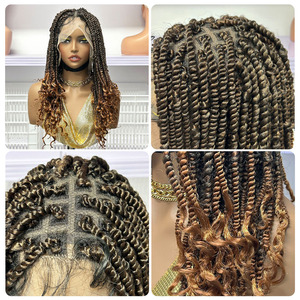 Peluca de Cabello Trenzado sin Nudos, Tejida a Mano, Afro Corto, Rizado, para Mujeres Negras <span class=keywords><strong>Africanas</strong></span>, Peluca de Fibra Trenzada - Product Image 2