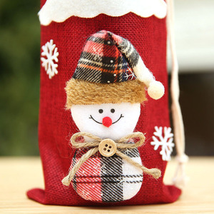 Christmas Linen Drawstring Wine Bottle Bags Santa Snowman Design Wine Bottle Covers Xmas Holiday Party <b>Table</b> Decor Gift - Product Image 5