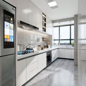 Armoires de cuisine modulaires en forme de L SANTOPOVA avec finition en bois grainé et laque mate |   Conception personnalisée avec appareils électroménagers intégrés - Product Image 6