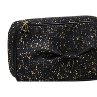 Sac à cosmétiques noir à paillettes avec nœud, vente en gros, organiseur de maquillage portable pour femmes