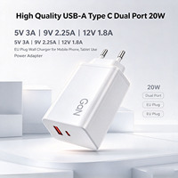 Chargeur mural USB-A Type C double port 20W 5V 3A 9V 2.25A 12V 1.8A avec prise EU de haute qualité pour téléphone portable et tablette