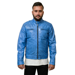 Veste en cuir bleue élégante pour hommes Furat Leathers, de haute qualité, respirante, coupe-vent, logo personnalisé, service OEM - Product Image 1