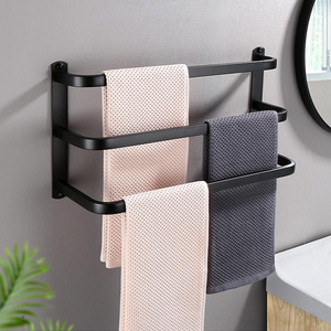 Matte Black Towel Holder With <b>Hook</b> Towel <b>Shelf</b> with <b>Hooks</b> Bathroom Accessories Wall Mount Aluminum Towel Rack - Product Image 4