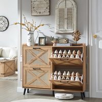 Meuble à chaussures en bois ultra-mince design entrée, avec grande capacité et panneaux en rotin