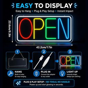 Four Color OPEN LED Neon <b>Sign</b> With White Frame Acrylic <b>Sign</b> Wall Decor Open <b>Sign</b> for Small Business Shop Window Display - Product Image 4
