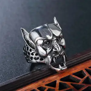 Overdreven Mode Schedel Python Heren Ring Set Retro Gothic Metalen Driedimensionale Dier Bull Head Ring