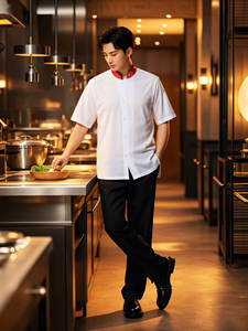 Venta caliente estilo chino impresión verano manga corta Catering Hotel Chef ropa de trabajo cocina trabajo Chef uniforme para hombres - Product Image 3
