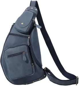 Vintage Cowhide leather CrossBody Sling Bag Chest Bag Backpack Genuine Leather Travel Hiking Daypacks for Men