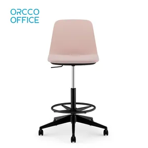 Café Restaurant <span class=keywords><strong>Bar</strong></span> Lounge Tapizado Ajustable Giratorio Respaldo de plástico Reposapiés redondo Base de nailon Taburete de mostrador Silla de <span class=keywords><strong>bar</strong></span> - Product Image 1