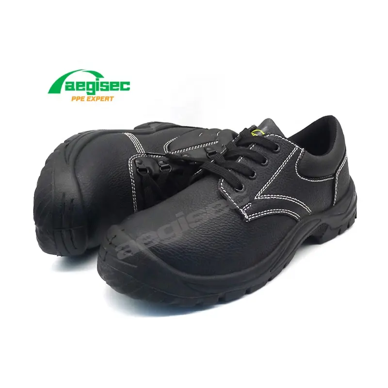 AEGISEC safety footwear supplier cow leather slip resistant PU sole bota de seguridad steel toe cap black work shoes