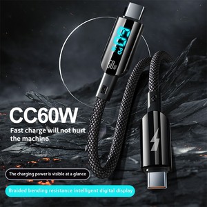 Loại C 60W <span class=keywords><strong>LED</strong></span> Hiển Thị Kỹ Thuật Số Nhanh Chóng Sạc Cáp <span class=keywords><strong>USB</strong></span> C Để C Sạc Dây Phí Dòng Dữ Liệu Cho <span class=keywords><strong>iPhone</strong></span> 16 Samsung Macbook - Product Image 4