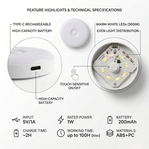 Circular rechargeable LED night <b>light</b> <b>with</b> adjustable three colour temperatures, eye-friendly bedside lamp, suitable for the bed - Product Image 3