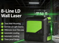 Niveau laser vert 360° à 8 lignes, auto-nivelant, de qualité industrielle, haute précision, faisceau vert, 2 mm de précision, batterie au lithium, rénovation, bricolage