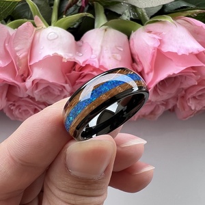 Coolstyle Jewelry New Design 8mm Whisky Wood Blue <strong>Opal</strong> Inlay Black Tungsten <strong>Ring</strong> for <strong>Men</strong> Women Fashion Engagement Wedding Band - Product Image 5