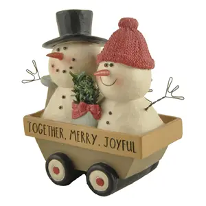 Customization New Design Resin Crafts Cute Snowman Two Snowmen On The Wood Wagon Perfect Choice for Christmas Day