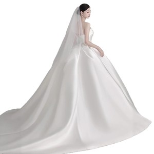 Strapless Satin Wedding Dress Princess Waistline White Floor Length Simple Elegant For Petite Brides - Product Image 5