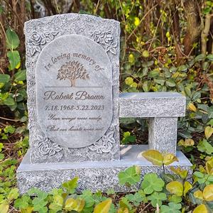 Banc commémoratif gravé sur mesure, pierre tombale en résine à face unique avec sculptures d'arbre de vie et de rose, décoration de jardin pour <span class=keywords><strong>cimetière</strong></span> - Product Image 3