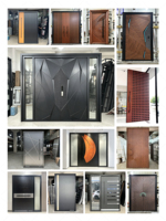 Porte d'entrée moderne à feuille unique en acier à grain de bois horizontal, porte extérieure principale en acier sur mesure pour la maison, porte d'entrée de sécurité