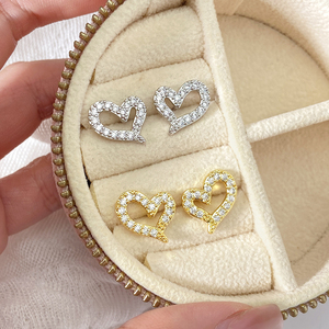 Wholesale Price 18K Gold Plated Waterproof Cubic Zirconia Heart <b>Stud</b> <b>Earrings</b> for Women Valentine's Day Gifts - Product Image 5