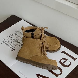 Bottes courtes rétro en cuir véritable pour enfants, automne-hiver, avec fermeture éclair, semelle souple en caoutchouc, faites à la main, mode scolaire - Product Image 4