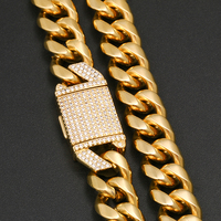 Collier en acier inoxydable, or PVD 18K, 12mm, bijou de luxe, avec Zircon et boucle en diamant, à mailles cubaines Miami