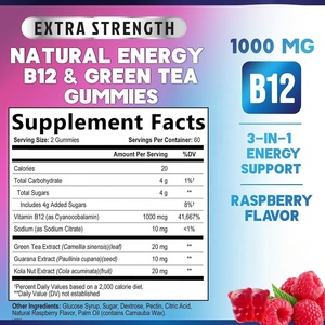 Gummies Énergétiques OEM avec Vitamine B12, Extrait de <span class=keywords><strong>Guarana</strong></span>, Thé Vert et Noix de Kola pour le Soutien du Métabolisme Cellulaire et le Soulagement de la <span class=keywords><strong>Fatigue</strong></span> Physique - Product Image 2