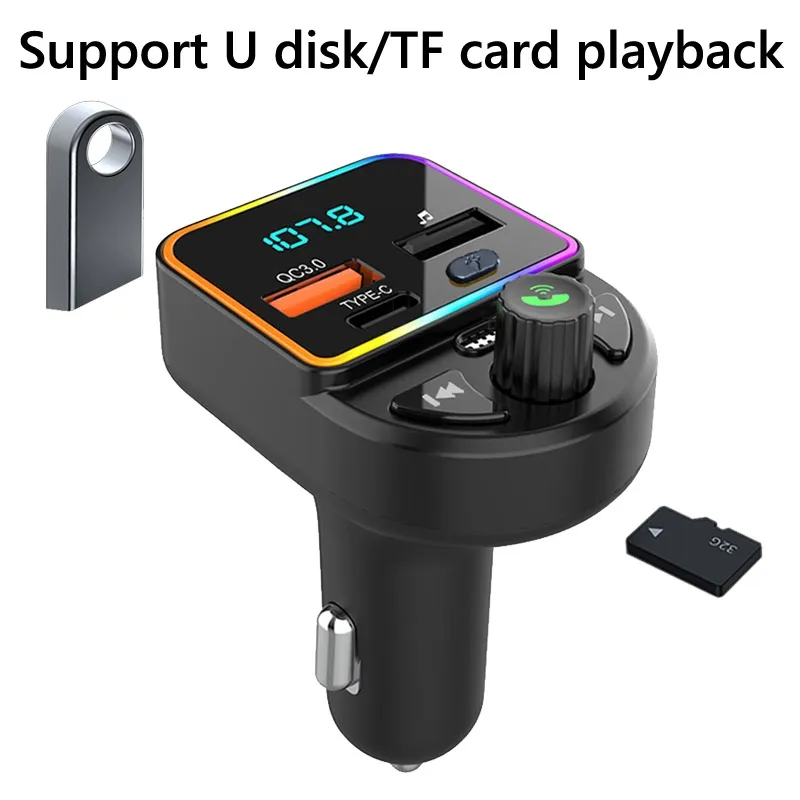Adaptor mobil bebas genggam nirkabel, pemutar Mp3, pengisian daya USB ganda, tampilan elektron, pemancar FM Bluetooth