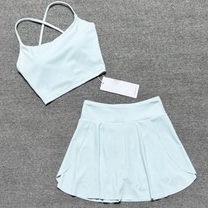 Conjunto Deportivo de Dos Piezas para Yoga y Tenis, con Falda Plisada de Manga Corta, Transpirable, de Spandex/Poliéster, con Logotipo Frontal, para Correr - Product Image 6