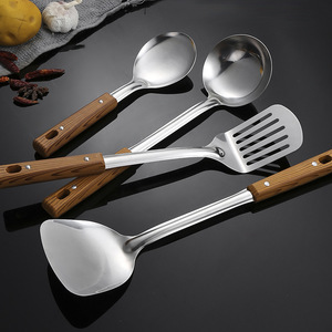 Stainless Steel Kitchen Utensil Set 5 Piece Wooden Handle Cooking Tools Easy To Clean - Product Image 3