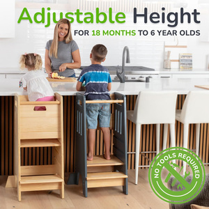 Torre de Cocina para Niños Pequeños Personalizada con Puerta Corredera y 3 Alturas Ajustables - Taburete de Cocina Completo para Niños Pequeños con Patas de Apoyo - Product Image 5