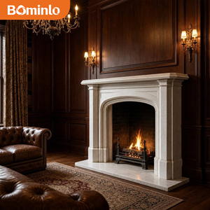 Caminetto Classico <span class=keywords><strong>in</strong></span> Marmo Bianco con Apertura ad Arco <span class=keywords><strong>e</strong></span> Focolare Rivestito <span class=keywords><strong>in</strong></span> <span class=keywords><strong>Mattoni</strong></span>, Design per Studio, Biblioteca, Soggiorno Formale, Villa - Product Image 4