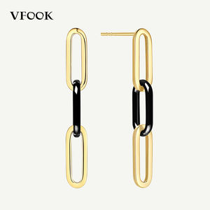 Pendientes de Cadena con Eslabones Hechos a Mano de Primera Calidad VFOOK, Oro Real de 18K, Cerámica, Diseño de Diseñador, Pendientes de Mujer para Uso en Múltiples Ocasiones - Product Image 1