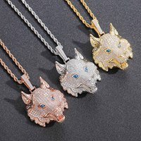 Collier pendentif loup style punk, chaîne ras-du-cou hip-hop sertie de zircons cubiques