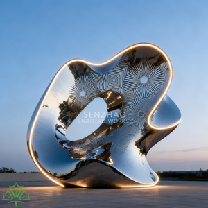 Sculpture abstraite irrégulière en acier inoxydable poli miroir argenté de grande taille pour l'extérieur Senzhao - Product Image 3