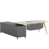 Bureau de direction moderne JUOU en noyer + panneau en bois blanc nacré, certifié ISO, garantie de 3 ans, utilisation domestique et commerciale