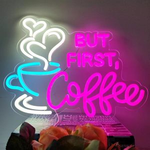 But First Coffee Letrero de neón Grandes luces de neón acrílicas alimentadas por USB de 5V con interruptor regulable y <span class=keywords><strong>cadena</strong></span> colgante - Product Image 3