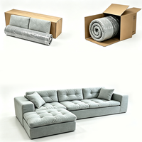 Canapé convertible en forme de L sans cadre en éponge compressée, gris, emballé sous vide, ensemble de canapés sectionnels modernes capitonnés, mobilier