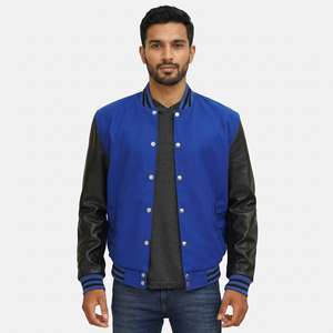 Blousons universitaires bleus personnalisés 2024 pour hommes – Manteau décontracté style urbain très tendance, brodé, en tissu éponge, cool, style baseball, pour l'hiver - Product Image 1
