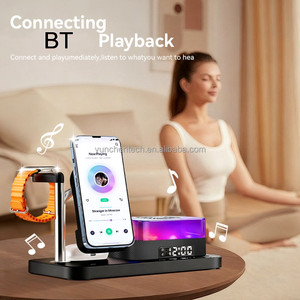 Veilleuse RGB multifonctionnelle tendance 6-en-1 avec chargeur sans fil, haut-parleur Bluetooth et réveil pour <span class=keywords><strong>iPhone</strong></span>, Apple Watch, écouteurs et ordinateur de bureau - Product Image 4