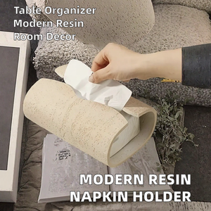 Boîte à mouchoirs moderne en résine, porte-serviettes décoratif, distributeur de papier, organisateur de table incurvé pour la maison et les restaurants - Product Image 2